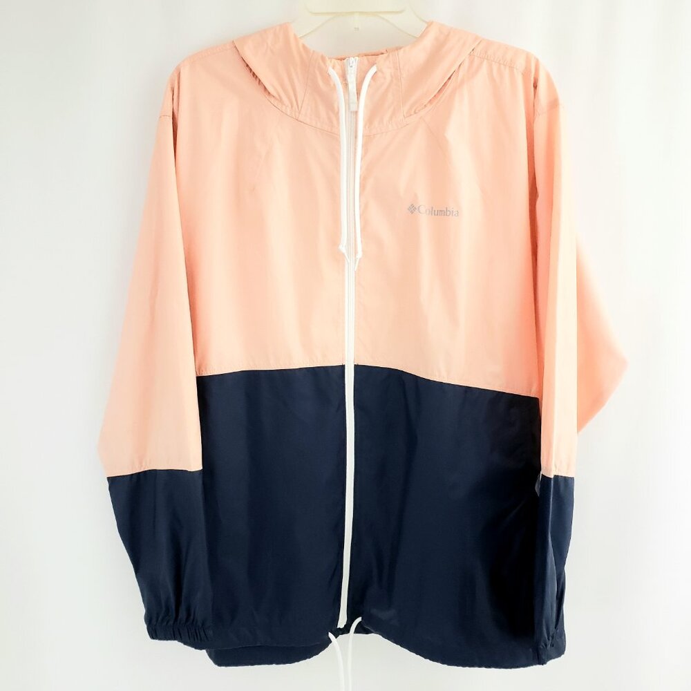 Columbia Zip-Front Windbreaker Hooded Jacket NWOT Size 2X Peach Blue Zip Pockets